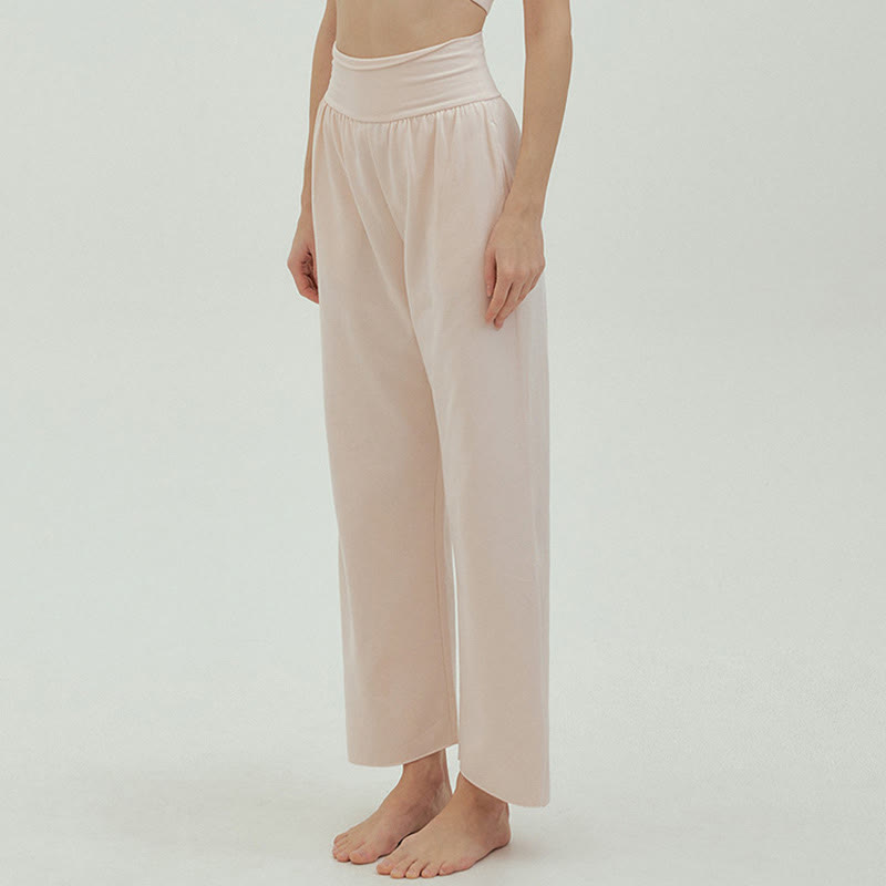 Buddha Stones Casual Loose Tie-down Hem Plain High Waist Women's Leica Pants With Pockets - image 58