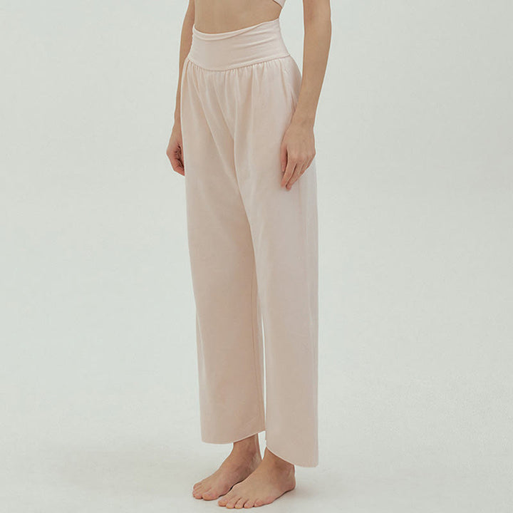 Buddha Stones Casual Loose Tie-down Hem Plain High Waist Women's Leica Pants With Pockets - image 58