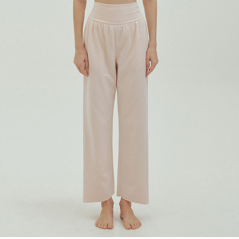 Buddha Stones Casual Loose Tie-down Hem Plain High Waist Women's Leica Pants With Pockets - image 55