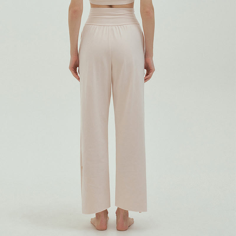 Buddha Stones Casual Loose Tie-down Hem Plain High Waist Women's Leica Pants With Pockets - image 56