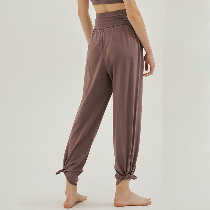 Buddha Stones Casual Loose Tie-down Hem Plain High Waist Women's Leica Pants With Pockets - image 29