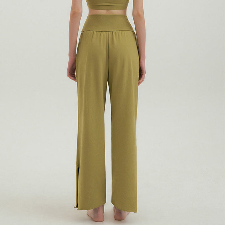 Buddha Stones Casual Loose Tie-down Hem Plain High Waist Women's Leica Pants With Pockets - image 40