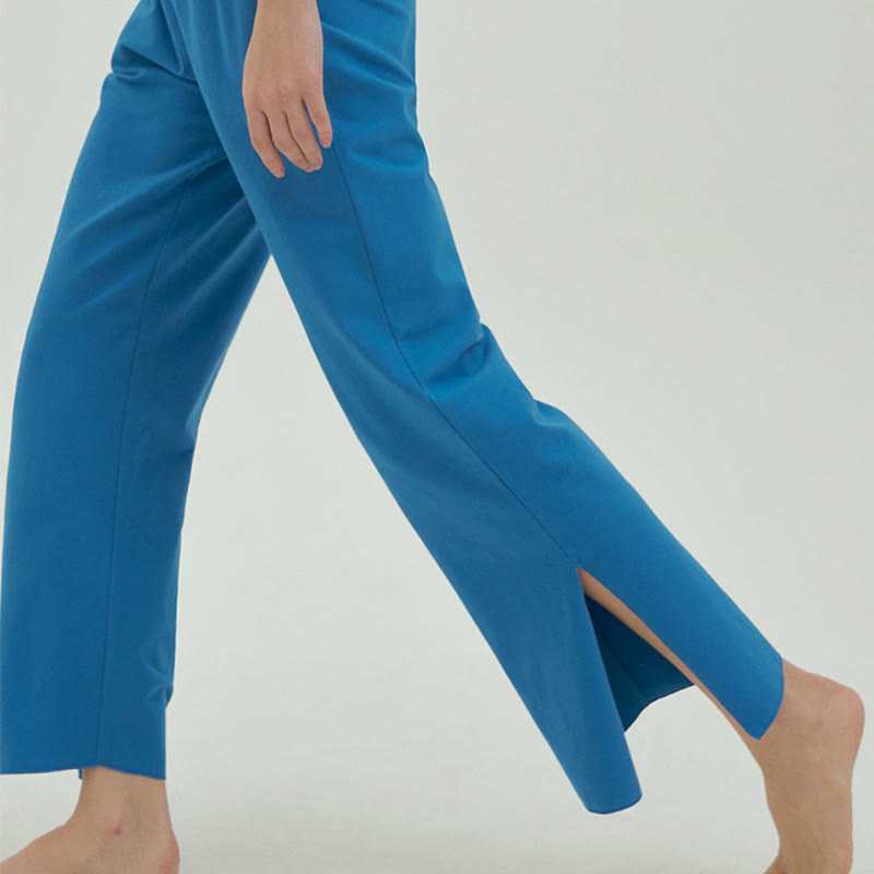 Buddha Stones Casual Loose Tie-down Hem Plain High Waist Women's Leica Pants With Pockets - image 53
