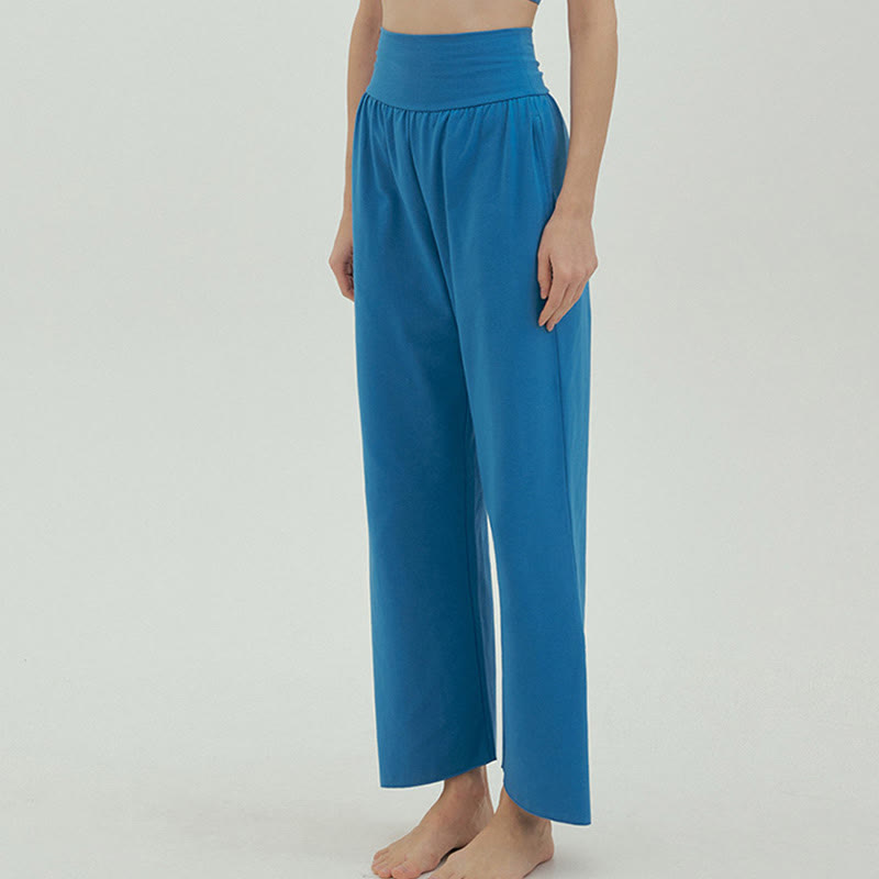 Buddha Stones Casual Loose Tie-down Hem Plain High Waist Women's Leica Pants With Pockets - image 47