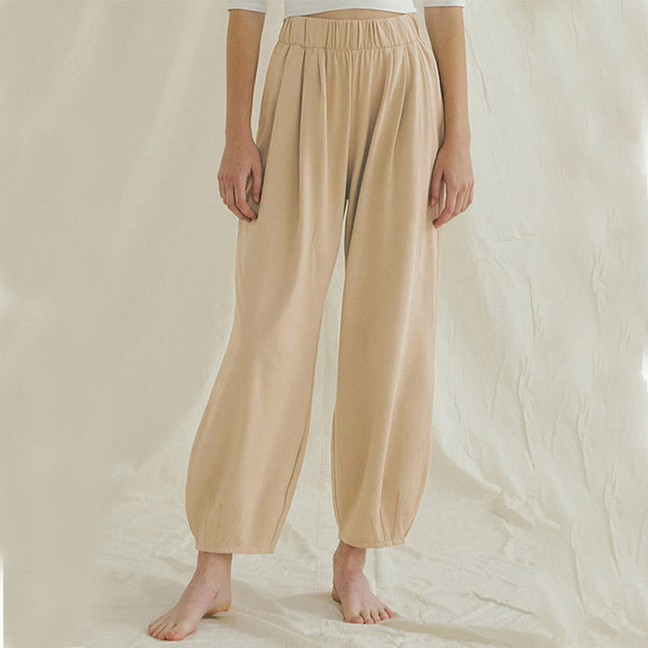 Buddha Stones Casual Loose Tie-down Hem Plain High Waist Women's Leica Pants With Pockets - Wheat - US4，UK/AU8，EU36 (L) - image 17