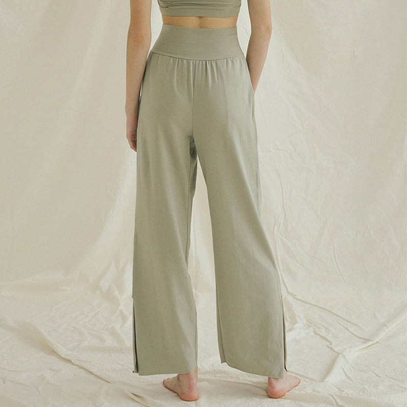 Buddha Stones Casual Loose Tie-down Hem Plain High Waist Women's Leica Pants With Pockets - image 3
