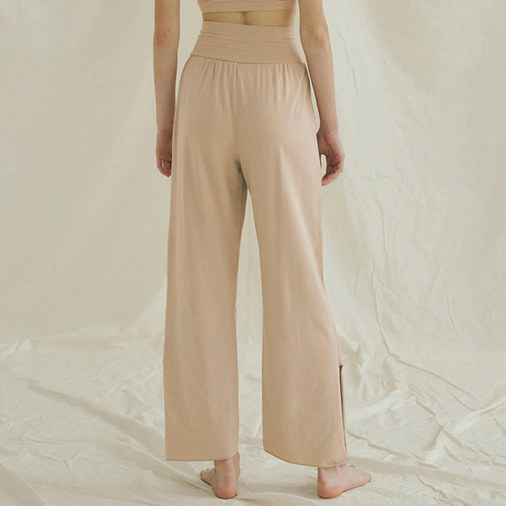 Buddha Stones Casual Loose Tie-down Hem Plain High Waist Women's Leica Pants With Pockets - image 19