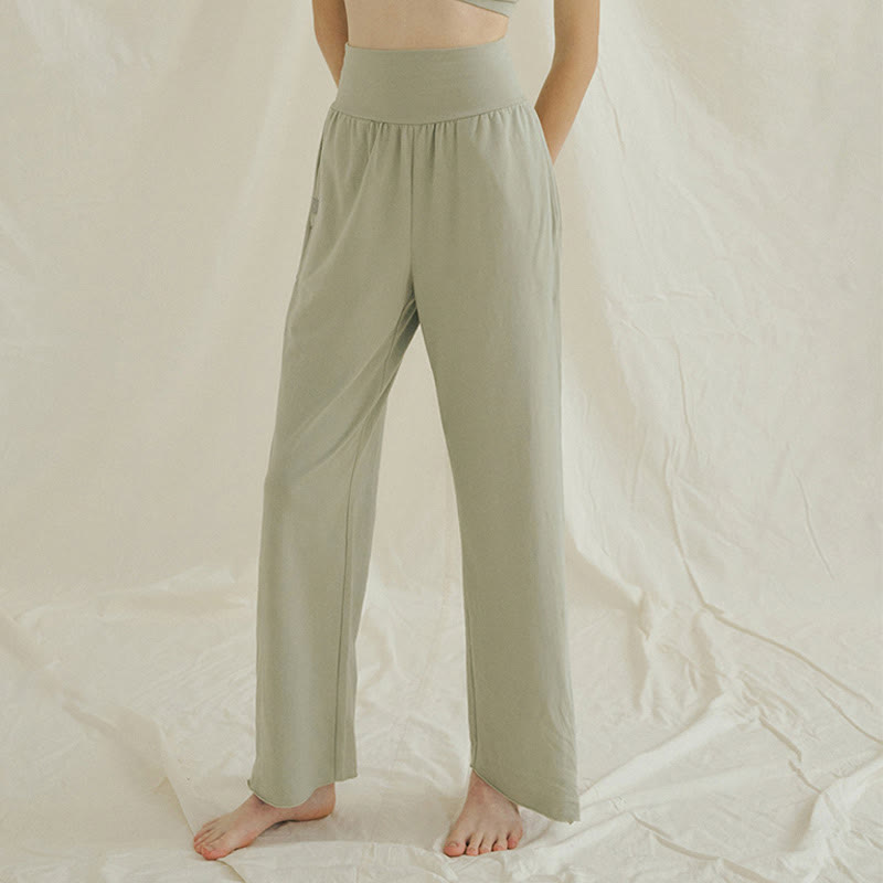 Buddha Stones Casual Loose Tie-down Hem Plain High Waist Women's Leica Pants With Pockets - image 2