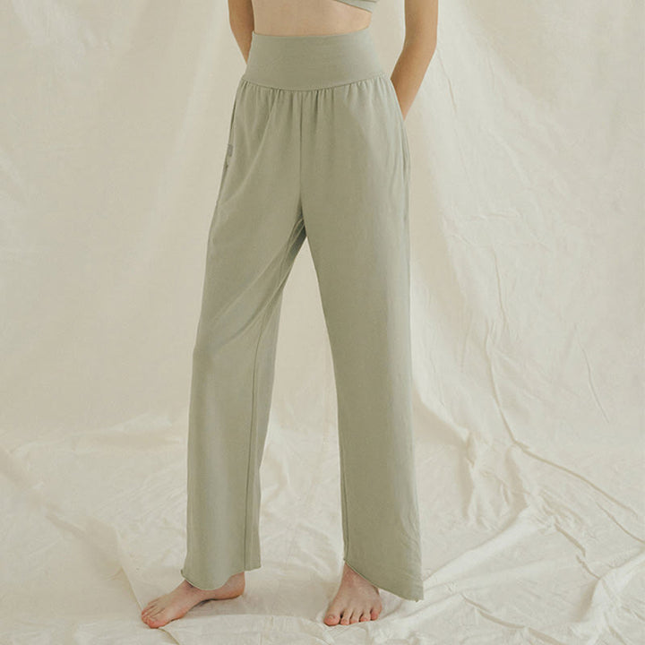 Buddha Stones Casual Loose Tie-down Hem Plain High Waist Women's Leica Pants With Pockets - image 2