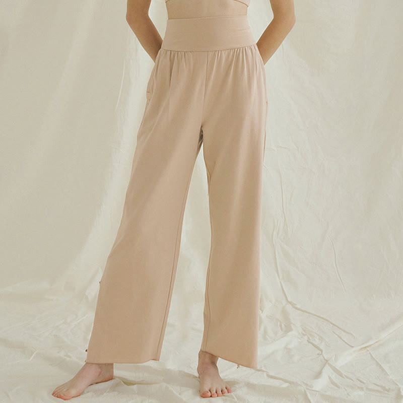 Buddha Stones Casual Loose Tie-down Hem Plain High Waist Women's Leica Pants With Pockets - image 20