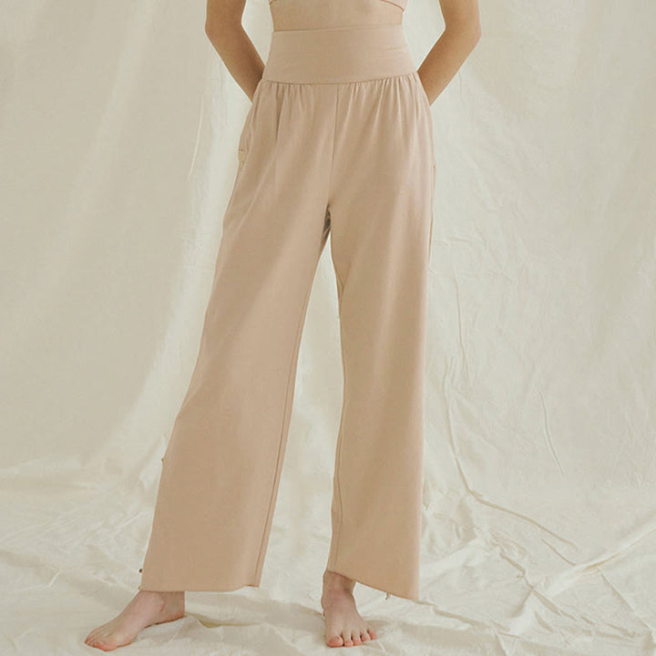 Buddha Stones Casual Loose Tie-down Hem Plain High Waist Women's Leica Pants With Pockets - image 20