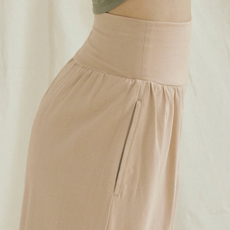 Buddha Stones Casual Loose Tie-down Hem Plain High Waist Women's Leica Pants With Pockets - image 23