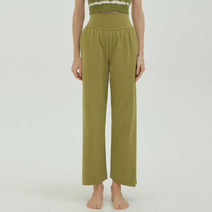 Buddha Stones Casual Loose Tie-down Hem Plain High Waist Women's Leica Pants With Pockets - image 43
