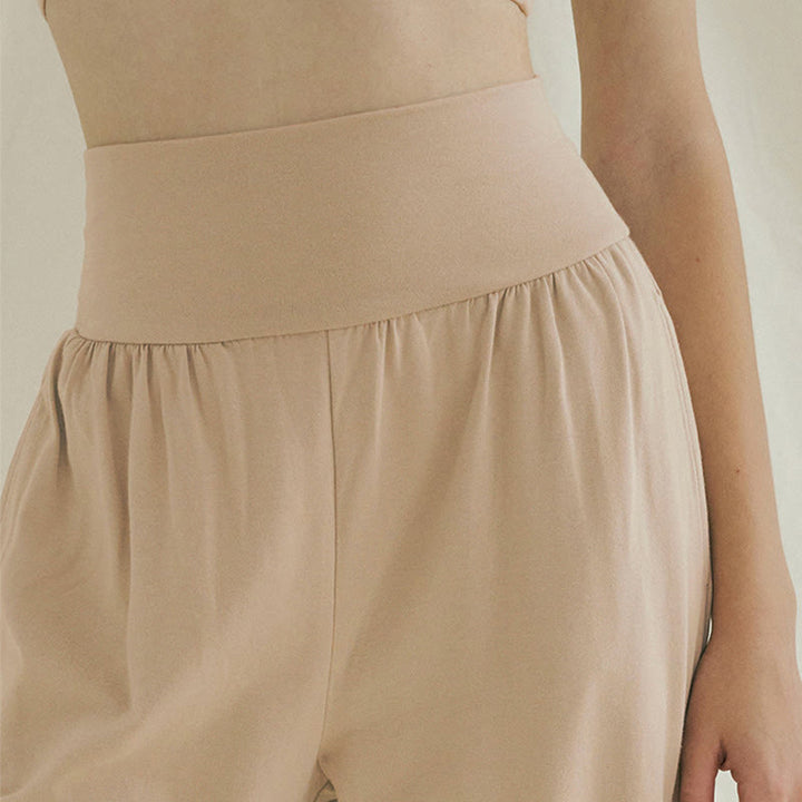Buddha Stones Casual Loose Tie-down Hem Plain High Waist Women's Leica Pants With Pockets - image 26