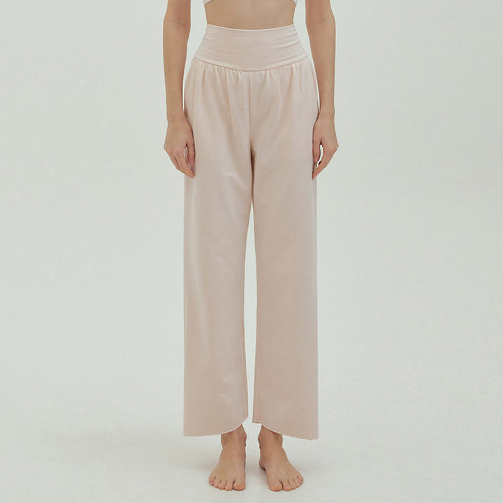 Buddha Stones Casual Loose Tie-down Hem Plain High Waist Women's Leica Pants With Pockets - image 59