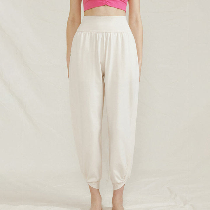 Buddha Stones Casual Plain High Waist Side Fold Quick Drying Women's Cotton Pants With Pockets - image 1