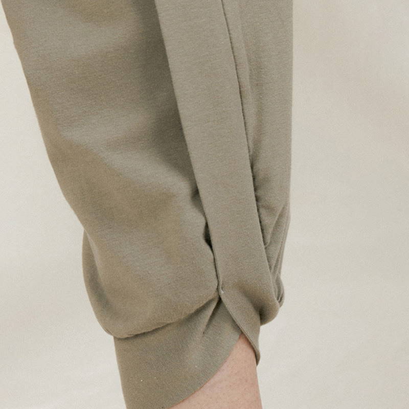 Buddha Stones Casual Plain High Waist Side Fold Quick Drying Women's Cotton Pants With Pockets - image 10