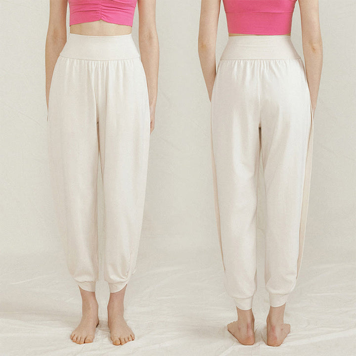 Buddha Stones Casual Plain High Waist Side Fold Quick Drying Women's Cotton Pants With Pockets - image 3