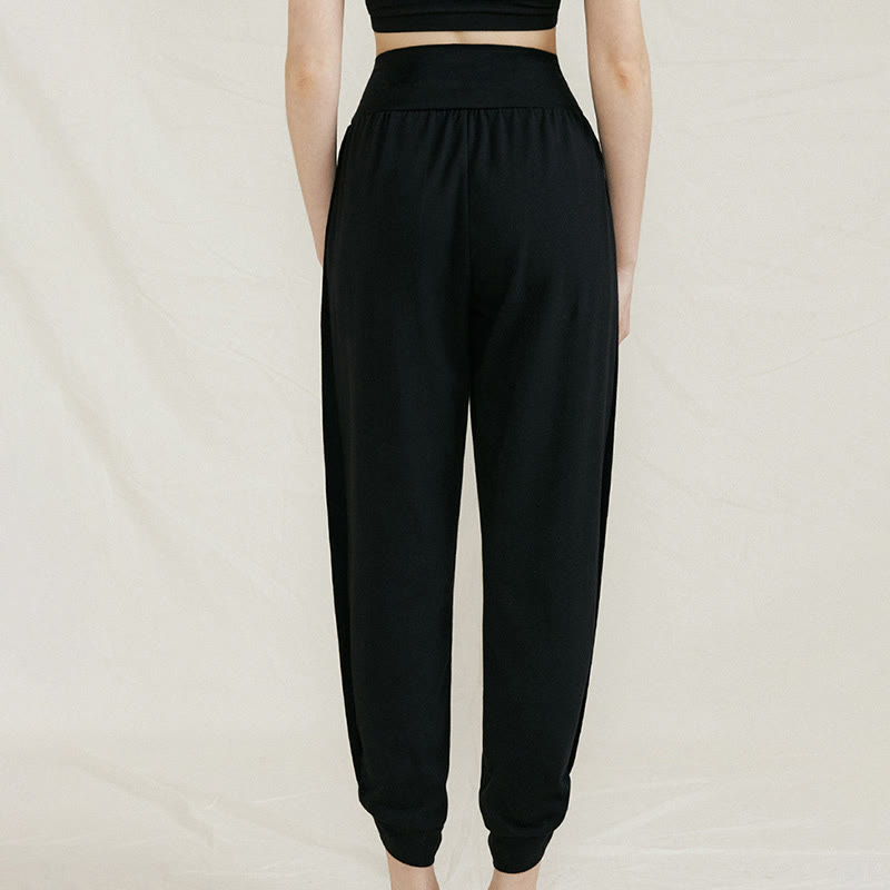 Buddha Stones Casual Plain High Waist Side Fold Quick Drying Women's Cotton Pants With Pockets - Black - US4，UK/AU8，EU36 (L) - image 14