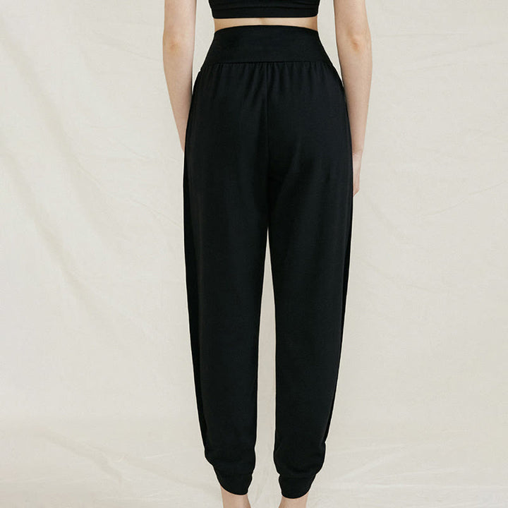 Buddha Stones Casual Plain High Waist Side Fold Quick Drying Women's Cotton Pants With Pockets - Black - US4，UK/AU8，EU36 (L) - image 14