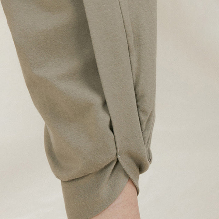 Buddha Stones Casual Plain High Waist Side Fold Quick Drying Women's Cotton Pants With Pockets - image 11