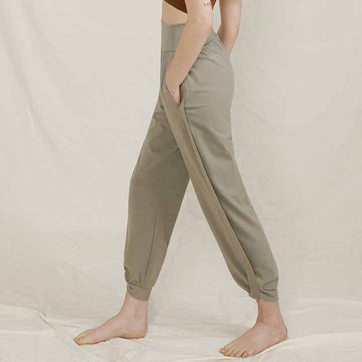 Buddha Stones Casual Plain High Waist Side Fold Quick Drying Women's Cotton Pants With Pockets - image 12