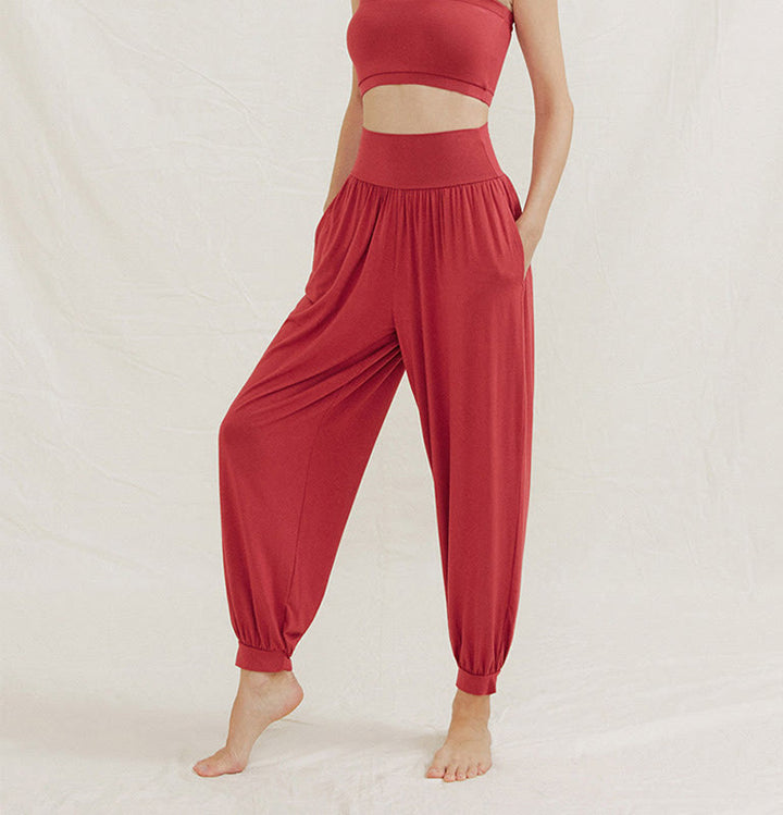 Buddha Stones Casual Plain High Waist Tummy Control Women's Leica Harem Pants With Pockets