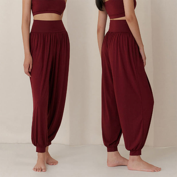 Buddha Stones Casual Plain High Waist Tummy Control Women's Leica Harem Pants With Pockets