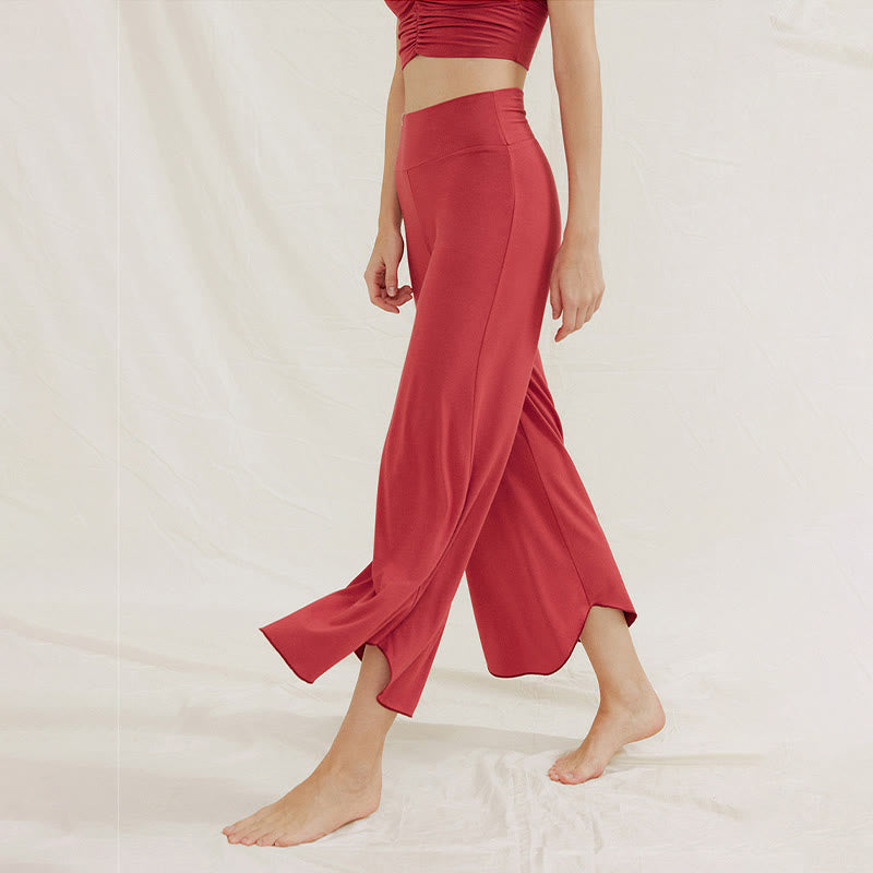 Buddha Stones Casual Plain Loose Irregular Geometric Hem Women's Leica Wide Leg Pants - image 3