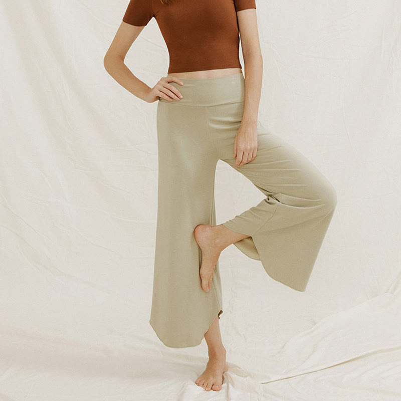 Buddha Stones Casual Plain Loose Irregular Geometric Hem Women's Leica Wide Leg Pants - image 16