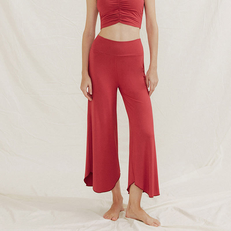 Buddha Stones Casual Plain Loose Irregular Geometric Hem Women's Leica Wide Leg Pants - image 5