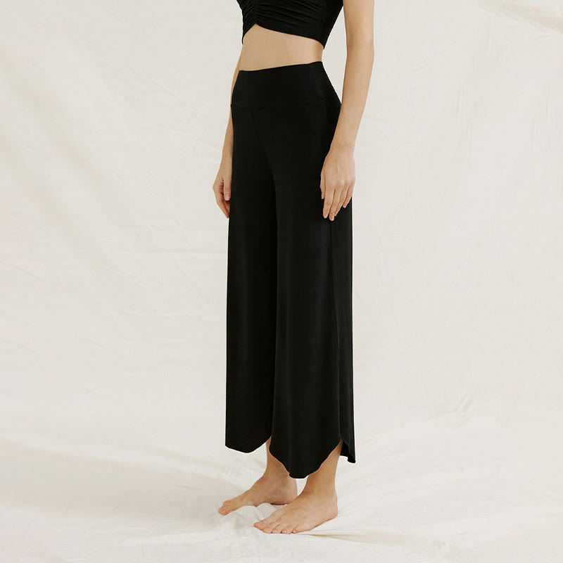 Buddha Stones Casual Plain Loose Irregular Geometric Hem Women's Leica Wide Leg Pants - image 26