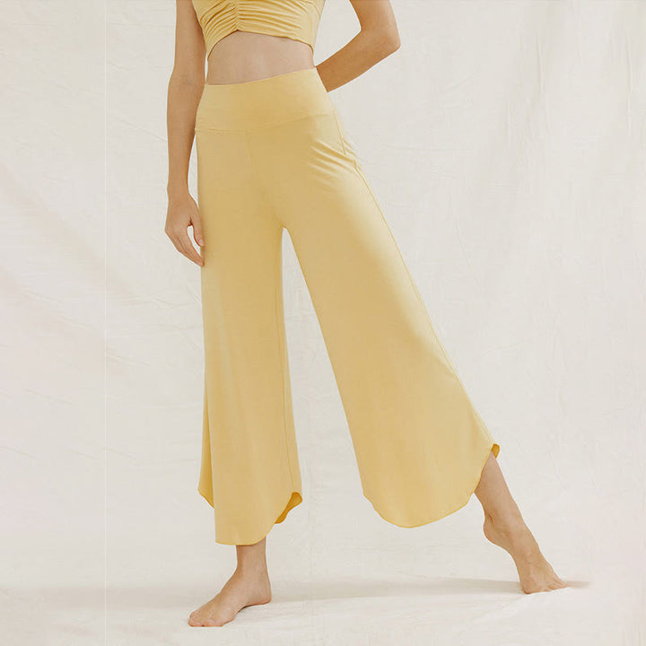 Buddha Stones Casual Plain Loose Irregular Geometric Hem Women's Leica Wide Leg Pants - image 11