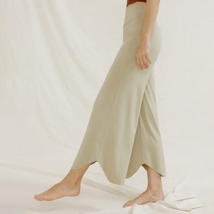 Buddha Stones Casual Plain Loose Irregular Geometric Hem Women's Leica Wide Leg Pants - image 19