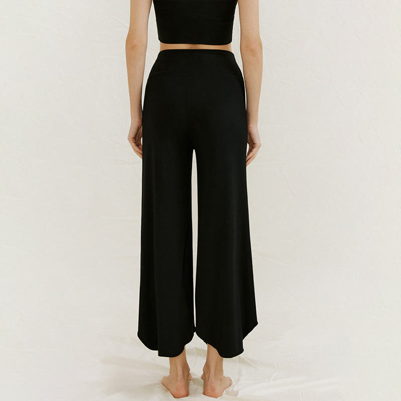 Buddha Stones Casual Plain Loose Irregular Geometric Hem Women's Leica Wide Leg Pants - image 25