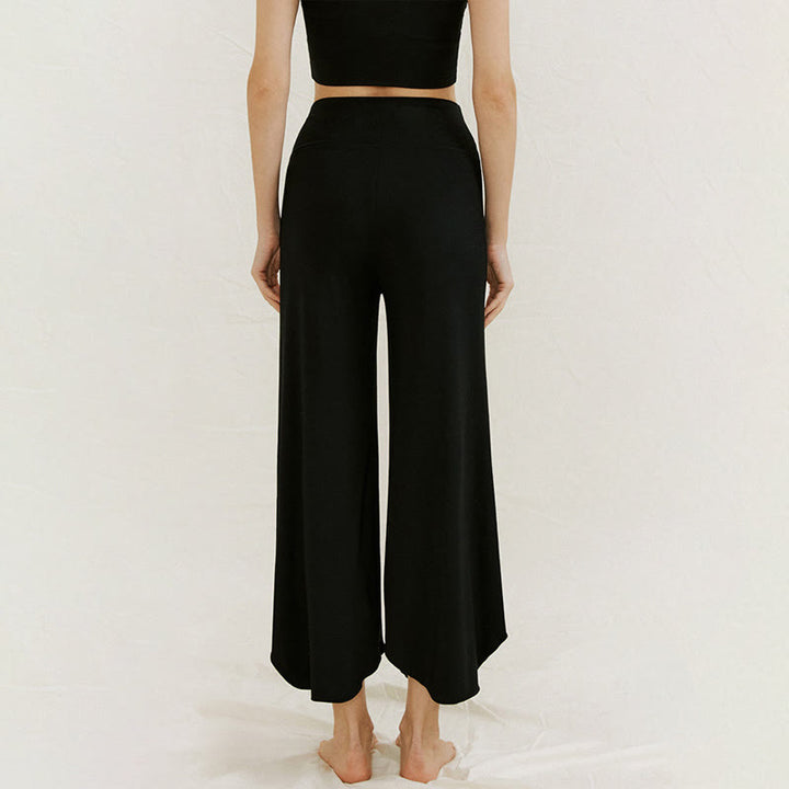 Buddha Stones Casual Plain Loose Irregular Geometric Hem Women's Leica Wide Leg Pants - image 25