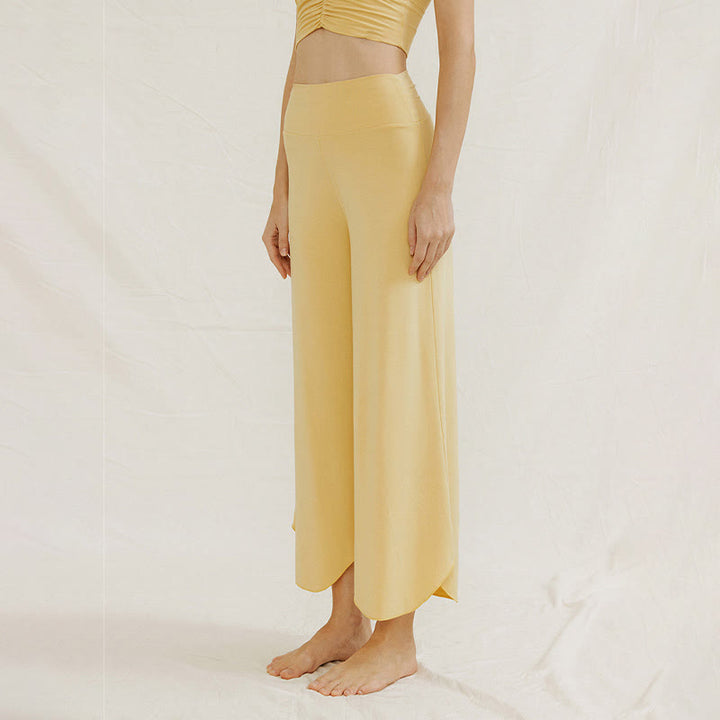 Buddha Stones Casual Plain Loose Irregular Geometric Hem Women's Leica Wide Leg Pants - image 8