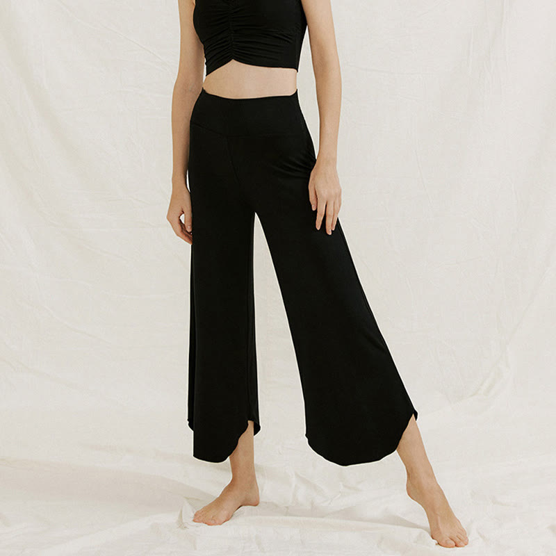 Buddha Stones Casual Plain Loose Irregular Geometric Hem Women's Leica Wide Leg Pants - image 29