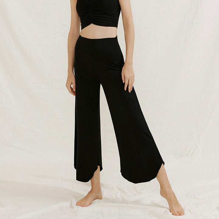 Buddha Stones Casual Plain Loose Irregular Geometric Hem Women's Leica Wide Leg Pants - image 29
