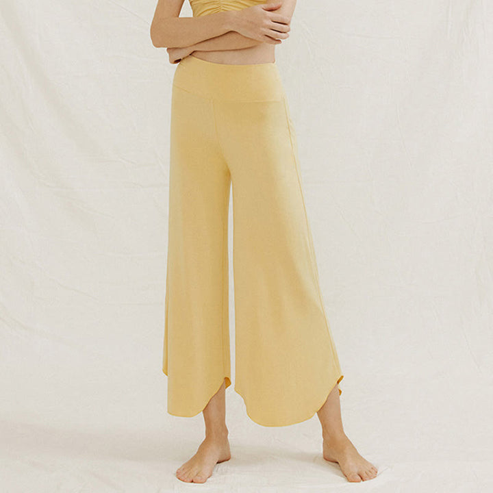 Buddha Stones Casual Plain Loose Irregular Geometric Hem Women's Leica Wide Leg Pants - image 9