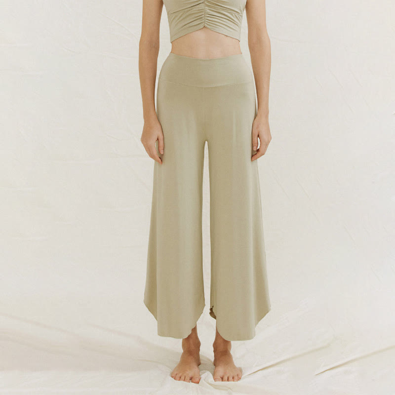 Buddha Stones Casual Plain Loose Irregular Geometric Hem Women's Leica Wide Leg Pants - image 18