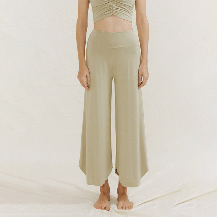 Buddha Stones Casual Plain Loose Irregular Geometric Hem Women's Leica Wide Leg Pants - image 18
