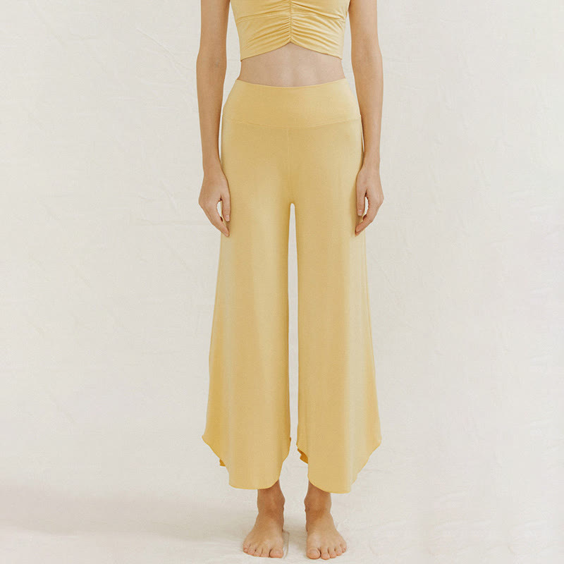 Buddha Stones Casual Plain Loose Irregular Geometric Hem Women's Leica Wide Leg Pants - Khaki - US4，UK/AU8，EU36 (L) - image 6