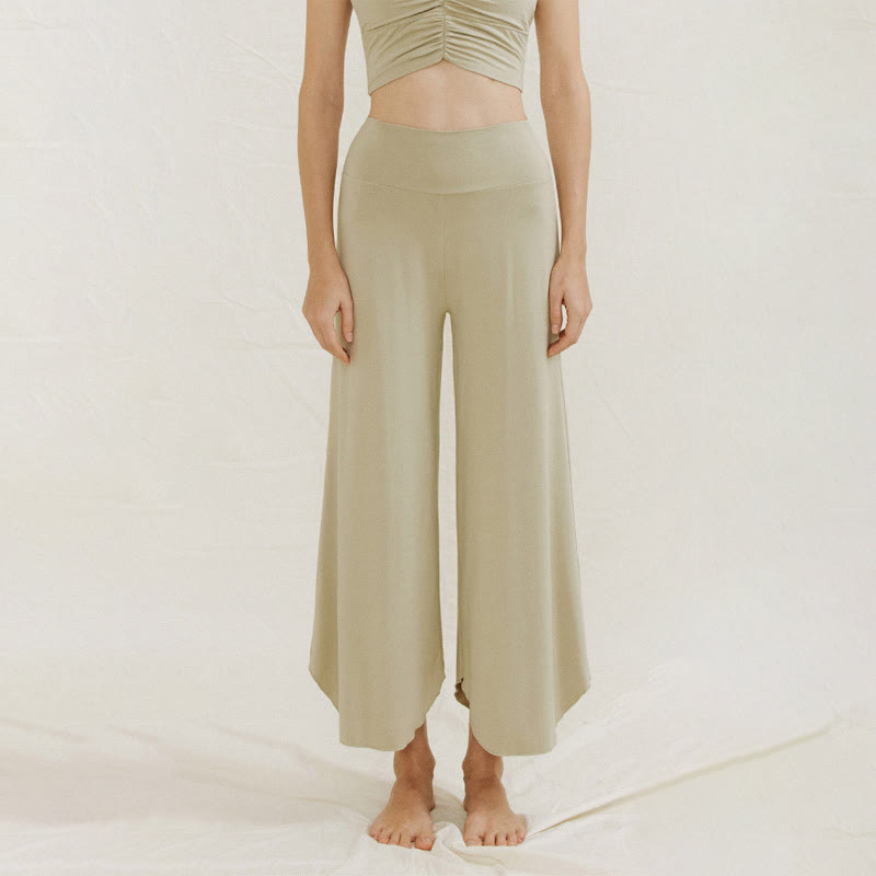 Buddha Stones Casual Plain Loose Irregular Geometric Hem Women's Leica Wide Leg Pants - DarkSeaGreen - US4，UK/AU8，EU36 (L) - image 12