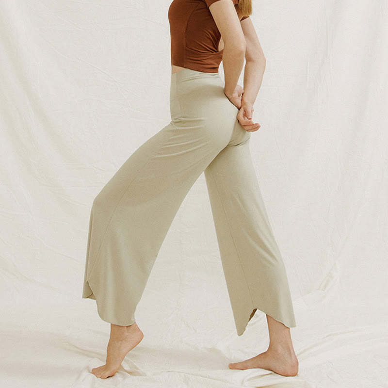 Buddha Stones Casual Plain Loose Irregular Geometric Hem Women's Leica Wide Leg Pants - image 20