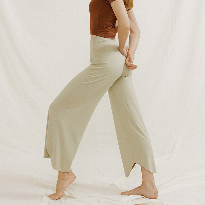 Buddha Stones Casual Plain Loose Irregular Geometric Hem Women's Leica Wide Leg Pants - image 20