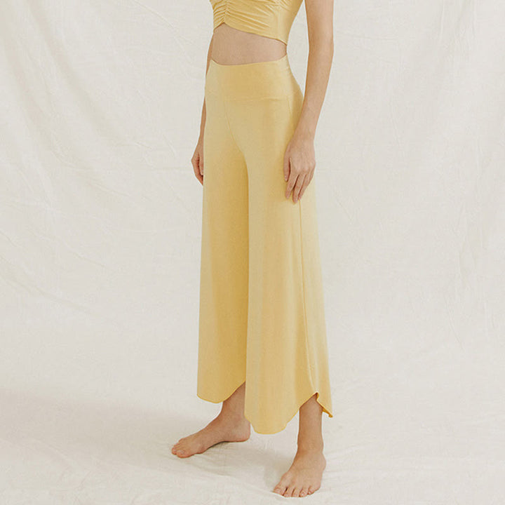 Buddha Stones Casual Plain Loose Irregular Geometric Hem Women's Leica Wide Leg Pants - image 9