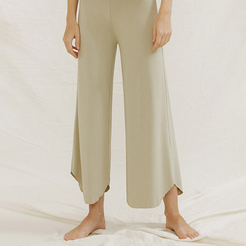 Buddha Stones Casual Plain Loose Irregular Geometric Hem Women's Leica Wide Leg Pants - image 15