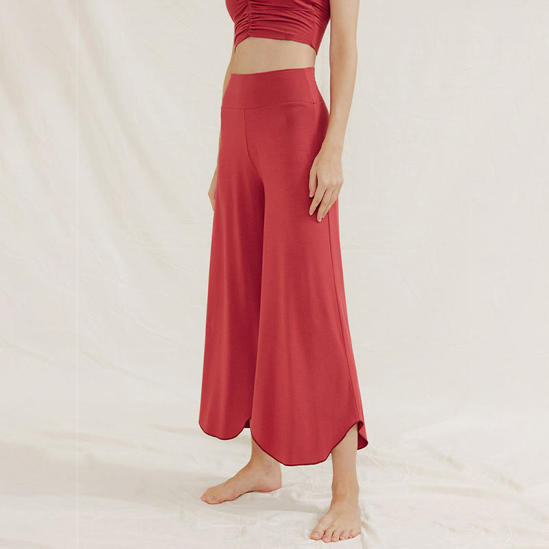 Buddha Stones Casual Plain Loose Irregular Geometric Hem Women's Leica Wide Leg Pants - image 4
