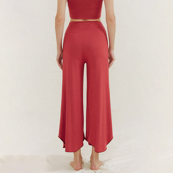 Buddha Stones Casual Plain Loose Irregular Geometric Hem Women's Leica Wide Leg Pants - image 2